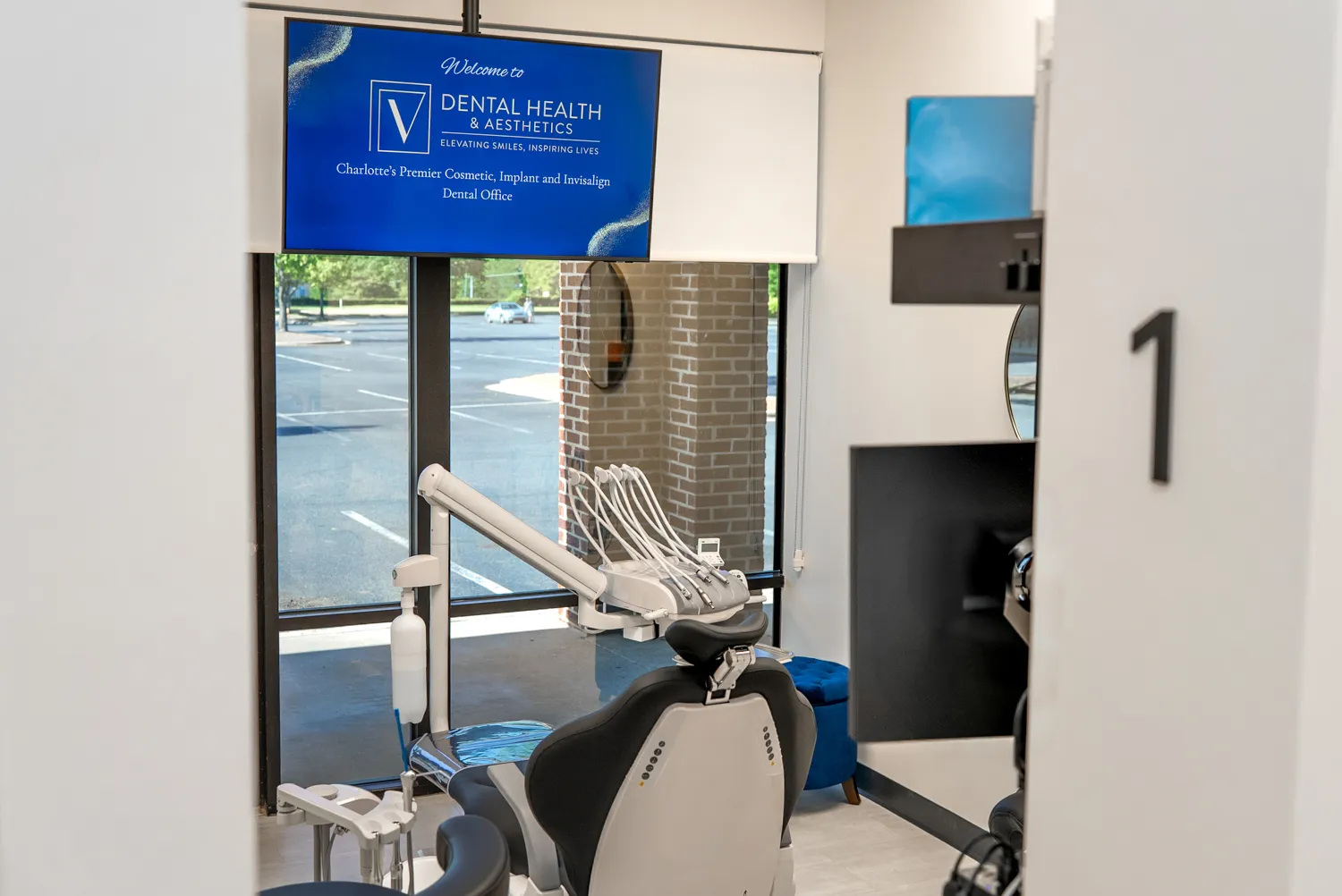 Dental treatment room with an examination chair